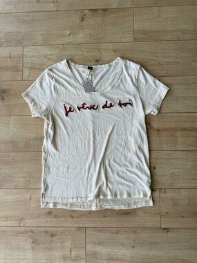 Free People We The Free Ivory Graphic Tee Je Reve De Toi Oversized NWT XS
